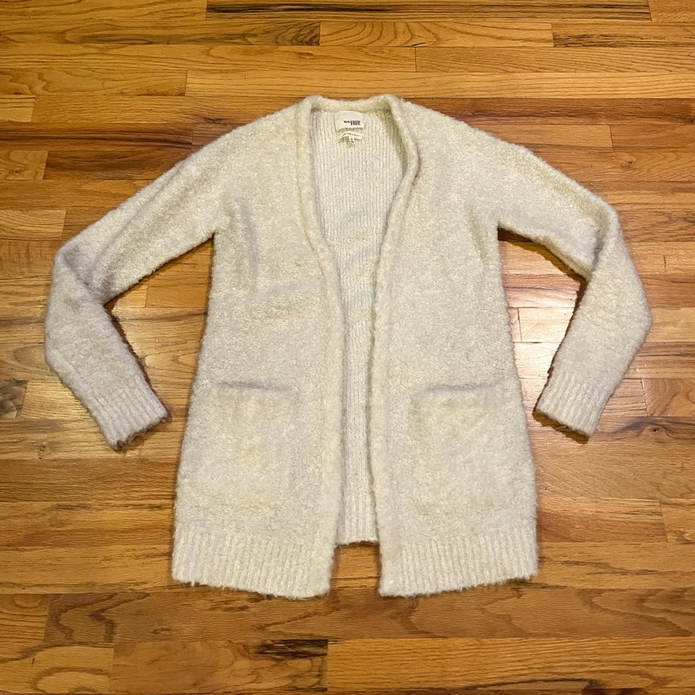 ARITZIA Wilfred Boucle Italian Yarn Cream Open Front Cardigan Wool Mohair XS